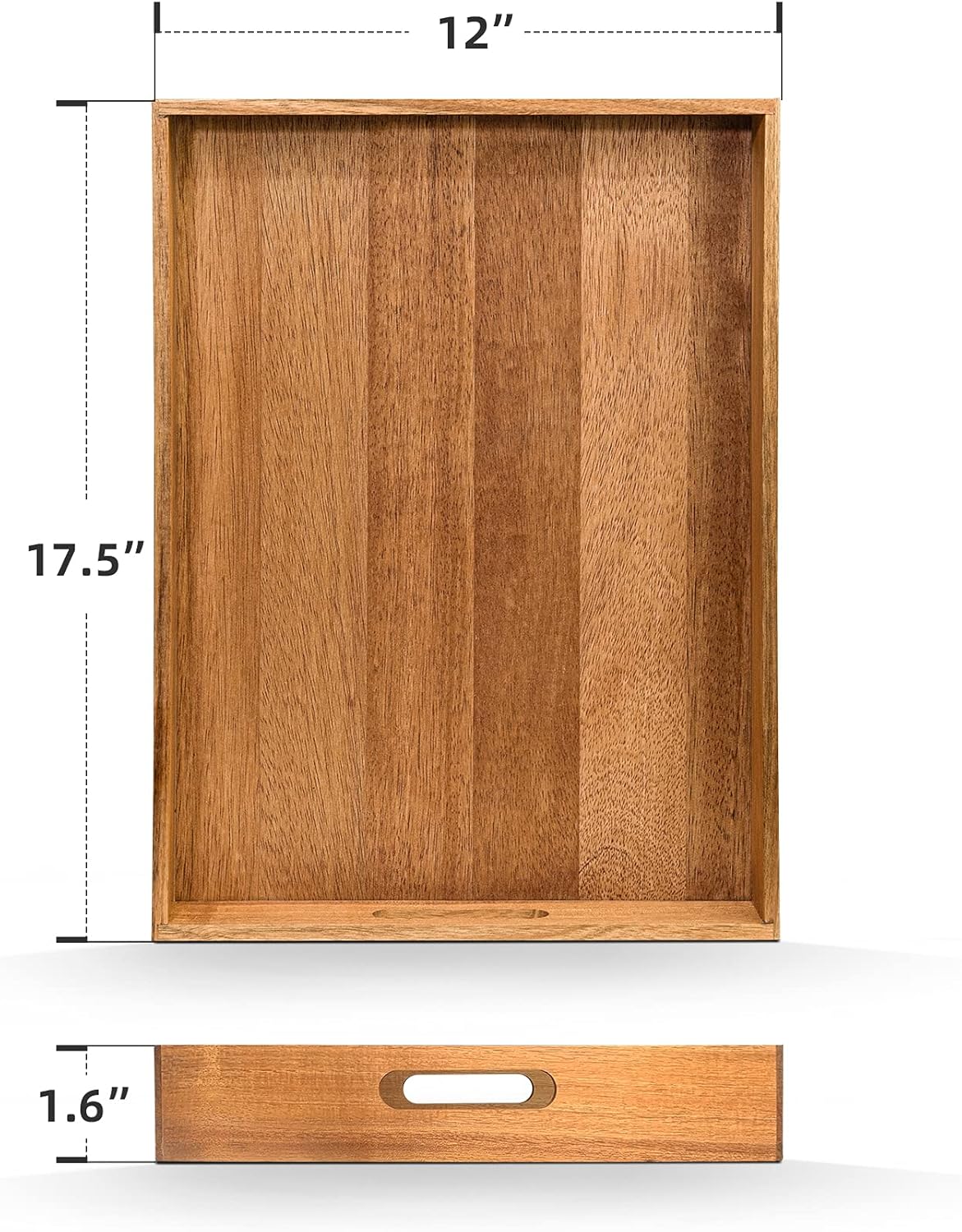 Acacia Wood Serving Tray with Handles (17 Inches) – Decorative Serving Trays Platter for Breakfast