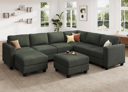 HONBAY Corduroy Sectional Couch with Storage U Shaped Sectional Sofa Modular Sectional Couches for
