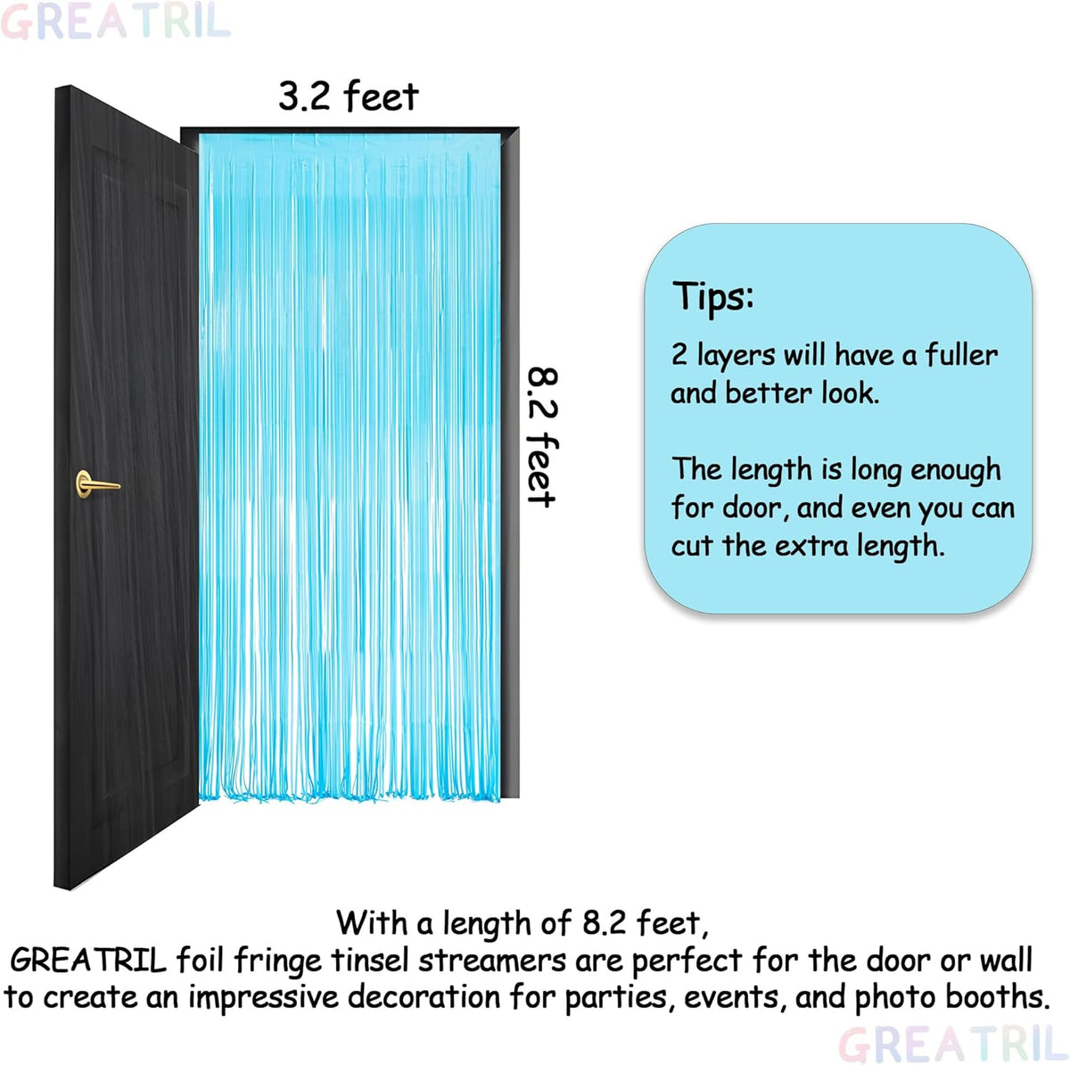 Pink and Blue Party Photo Backdrop - GREATRIL Foil Fringe Tinsel Streamers for