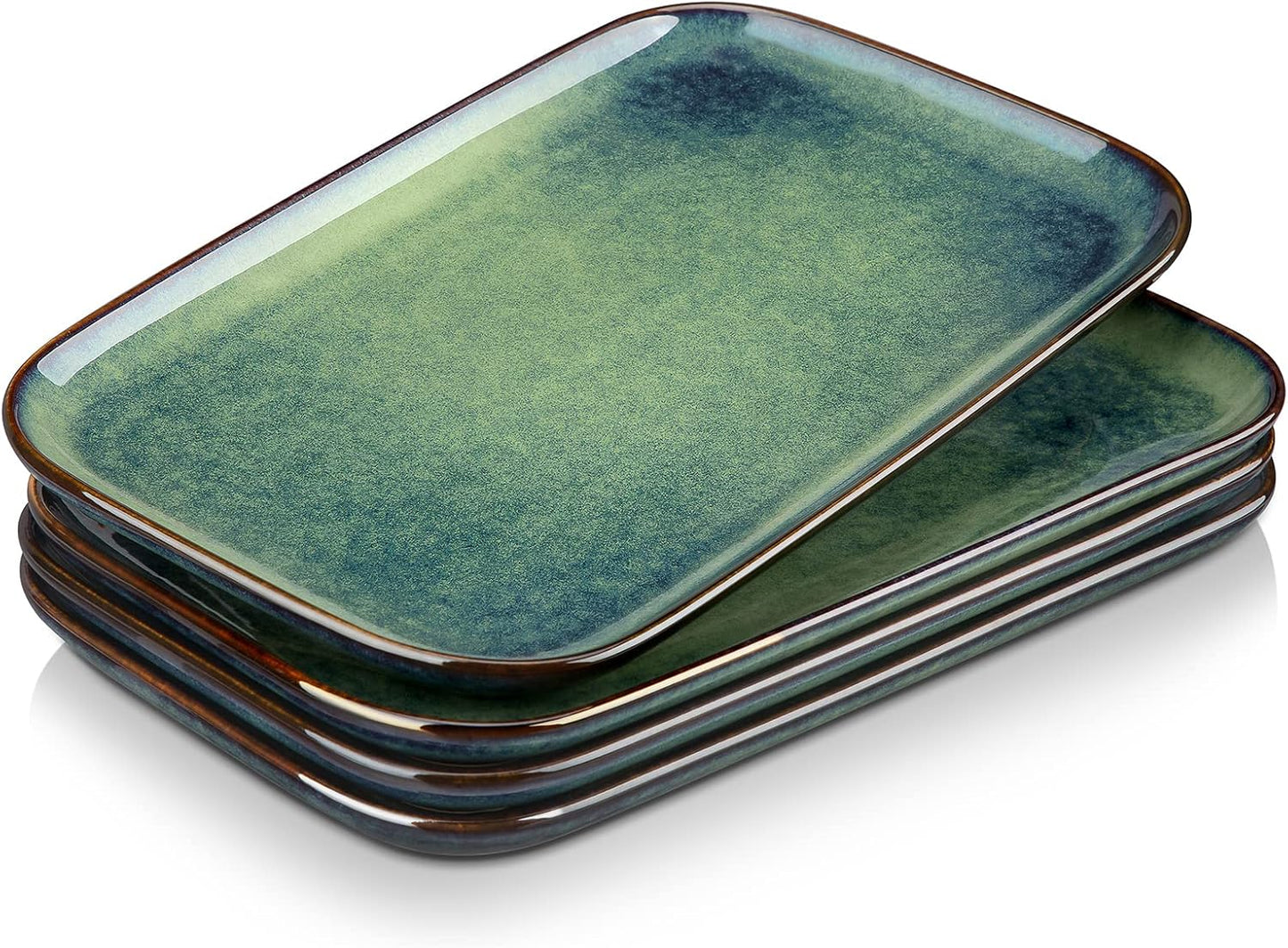 vancasso Stern Serving Platters Set of 4, 11 Inches Rectangular Ceramic Serving Plates, Green