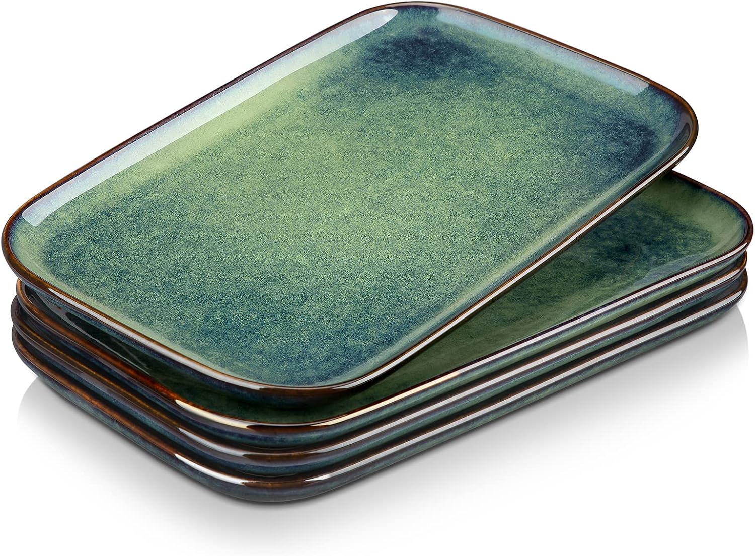 vancasso Stern Serving Platters Set of 4, 11 Inches Rectangular Ceramic Serving Plates, Green