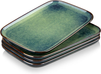 vancasso Stern Serving Platters Set of 4, 11 Inches Rectangular Ceramic Serving Plates, Green