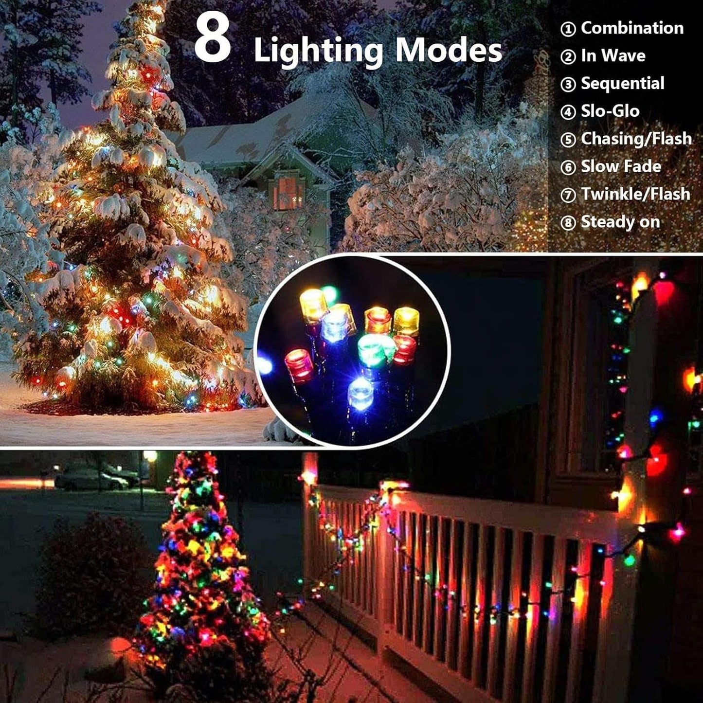 Joomer Solar Christmas Lights, 2 Pack Total 144 FT 400 LED 8 Modes Waterproof Solar Christmas