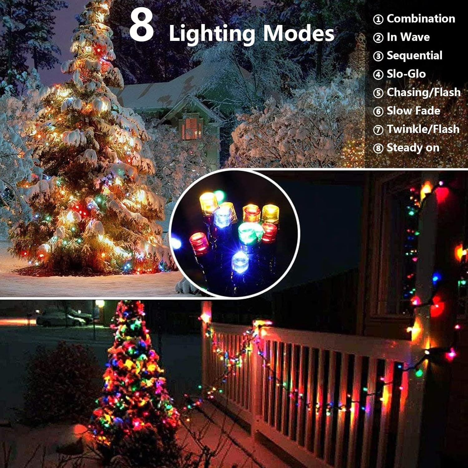 Joomer Solar Christmas Lights, 2 Pack Total 144 FT 400 LED 8 Modes Waterproof Solar Christmas