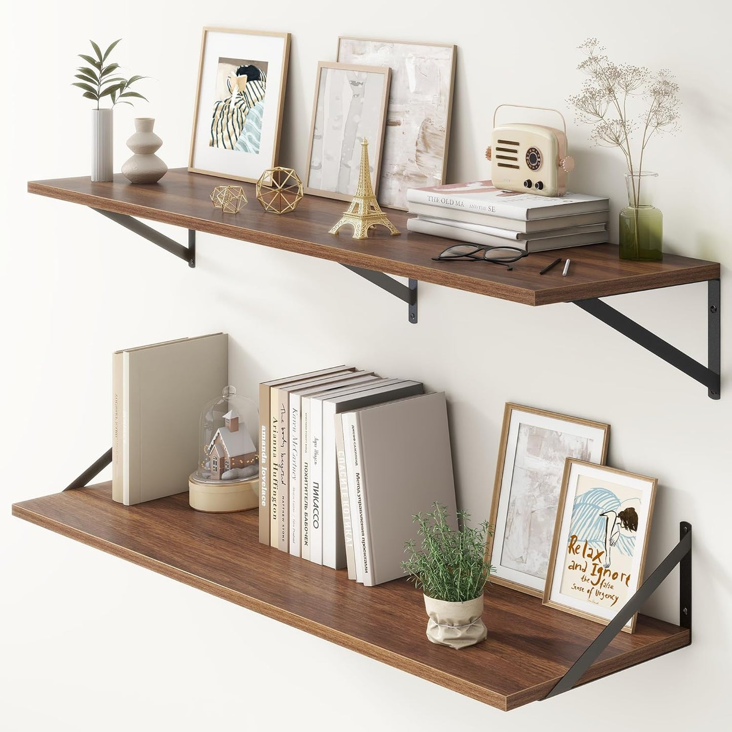 12 Inch Deep Floating Shelves,48W x 12D Floating Shelves, Deep Wall Shelves Bracket Set of 2, Large