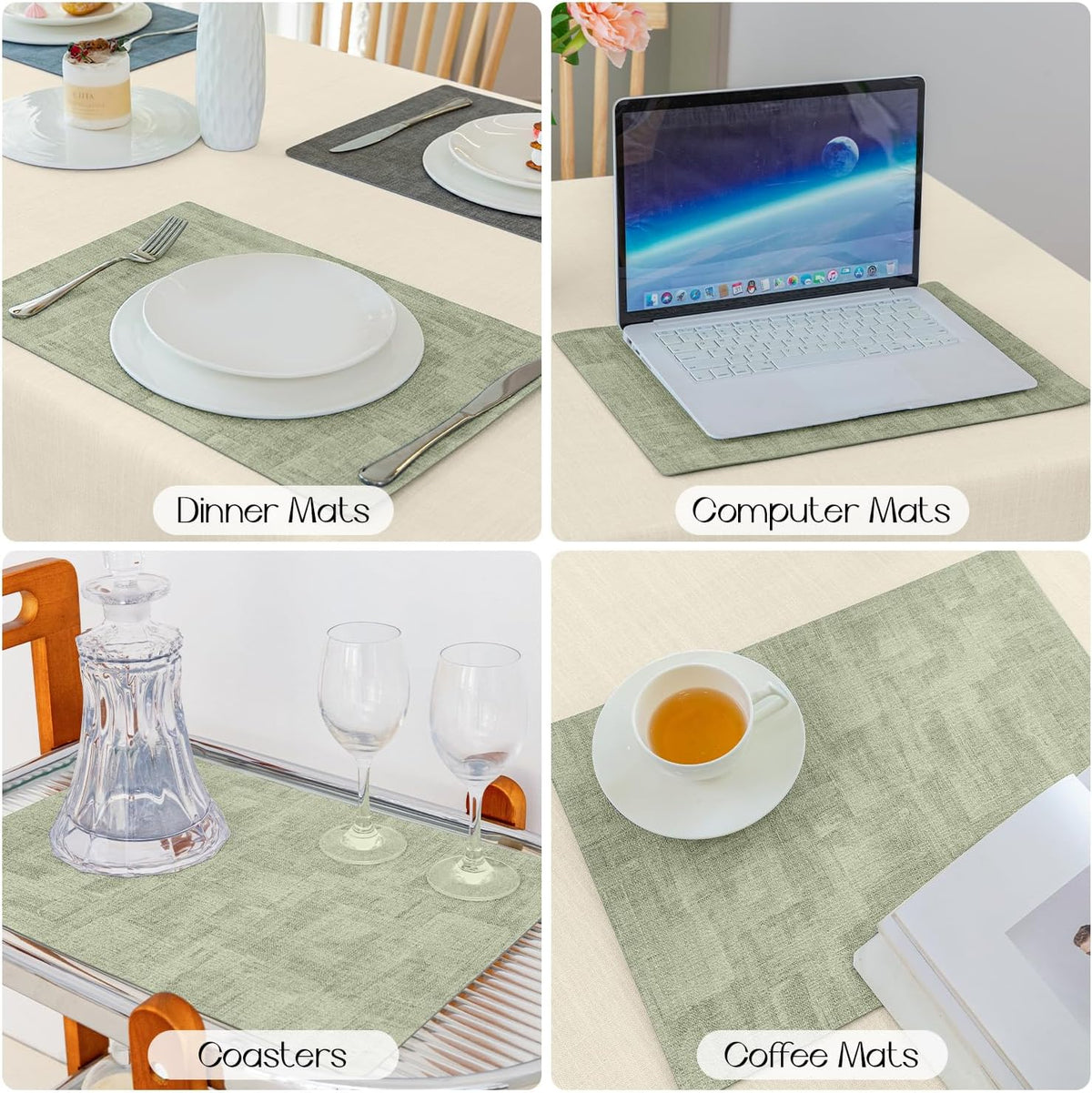 Romanstile Reversible Vinyl Placemats Set of 8, Faux Leather 100% Waterproof Oil-Proof Wipeable