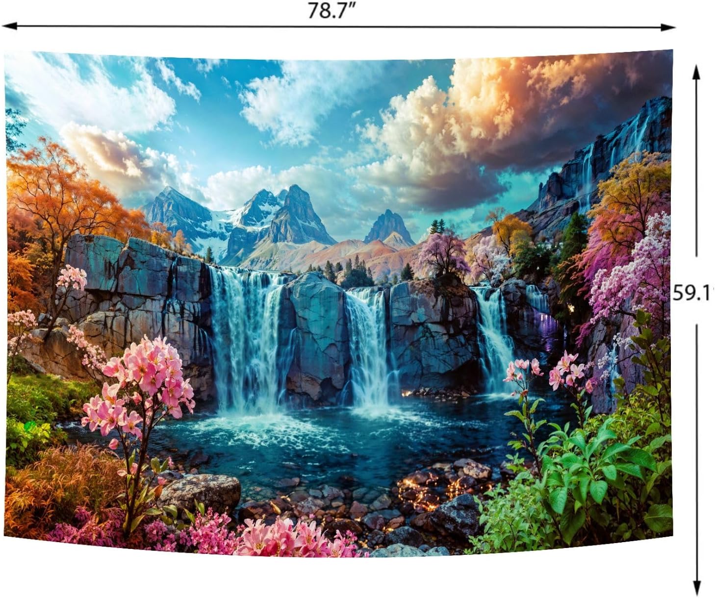 Delur Waterfall Tapestry Tropical Forest Mountain Sunset Tree Wall Hanging Tapestry Scenic