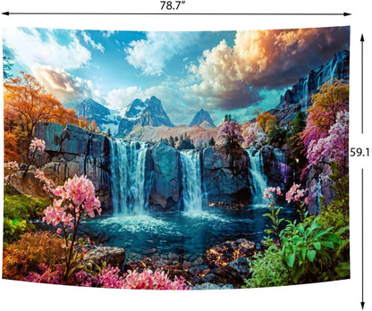 Delur Waterfall Tapestry Tropical Forest Mountain Sunset Tree Wall Hanging Tapestry Scenic