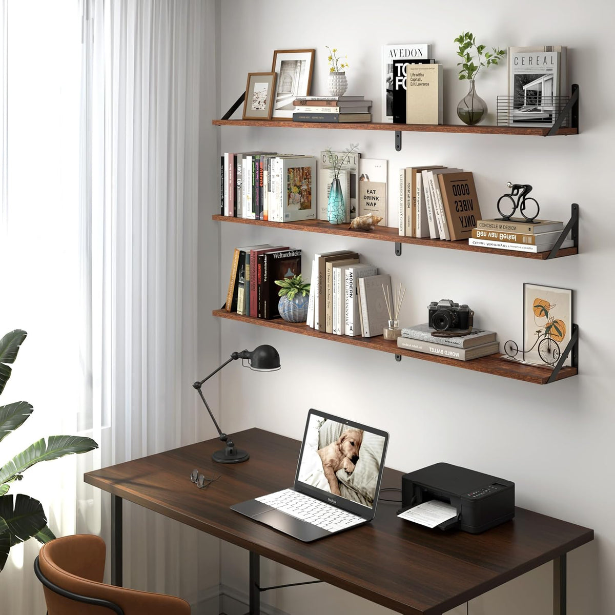 Heimlove 48 Inch Large Wall Bookshelves Set of 3, Wall Mounted Bookshelves,Heavy Duty Wooden