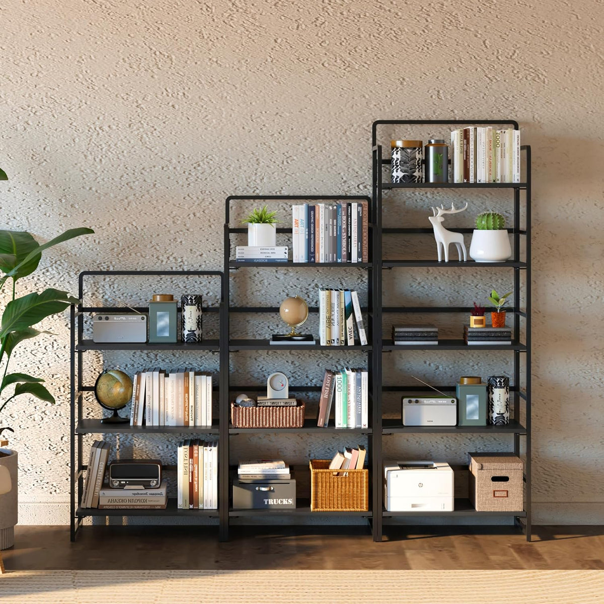 4NM No Assembly Foldable Bookshelf, 4-Shelf Collapsible Bookcase Storage for Small Spaces, 54" H