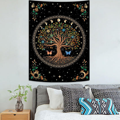 Lunerfex Tree of Life Tapestry Moon Phase Wall Tapestry, Green Tapestries for Bedroom Ceiling