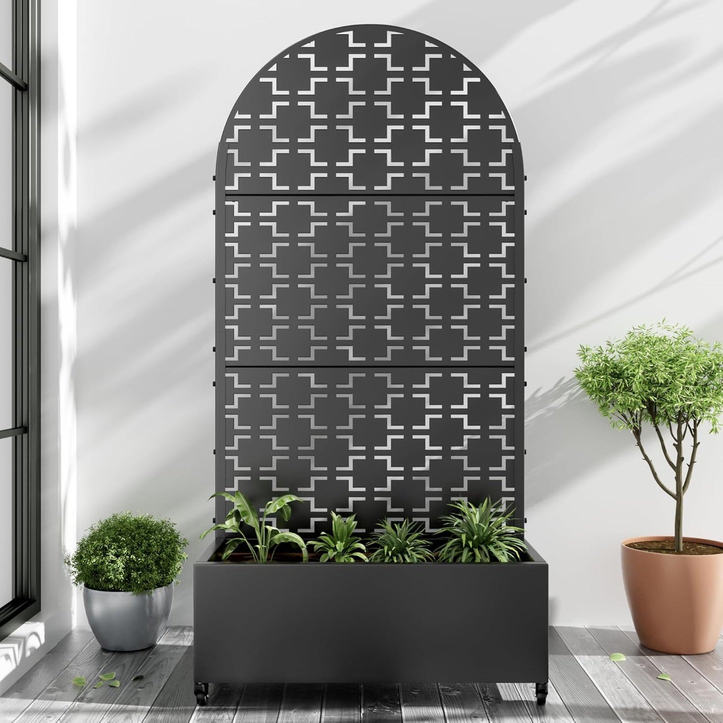 Casaphoria Metal Raised Garden Bed with Trellis and Wheels, 72"x35"x16" Arched Planter Box for