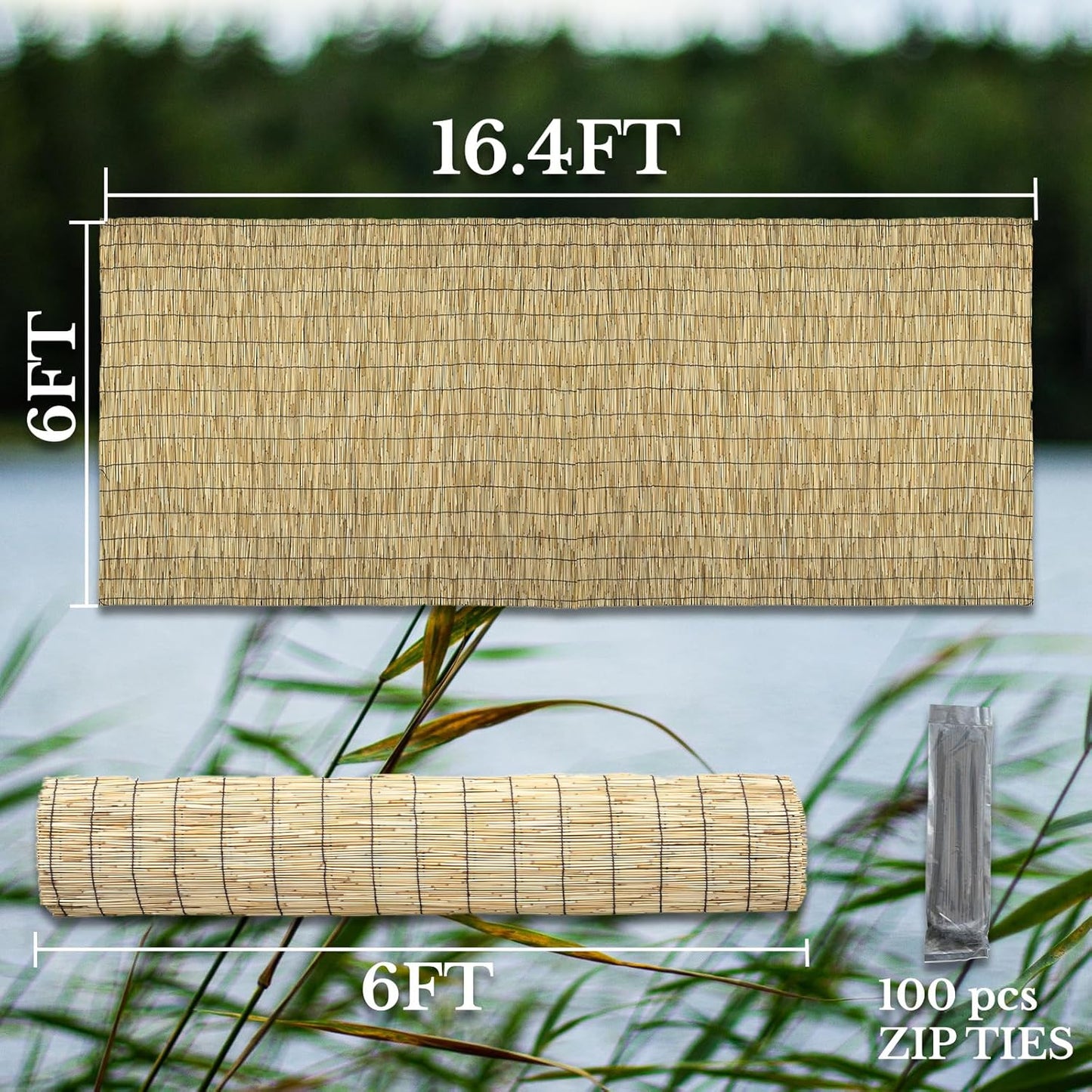 Natural 6FT X 16.4FT Reed Fencing Roll, Balcony Privacy Shade Reed Bamboo Fencing Garden Fence