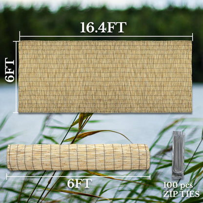 Natural 6FT X 16.4FT Reed Fencing Roll, Balcony Privacy Shade Reed Bamboo Fencing Garden Fence