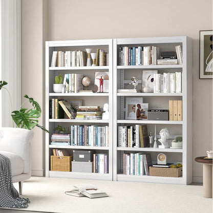 Metal Bookshelf Adjustable - 61" Tall White Bookcase, 5 Tier Book Shelf, Tooless Assembly Book