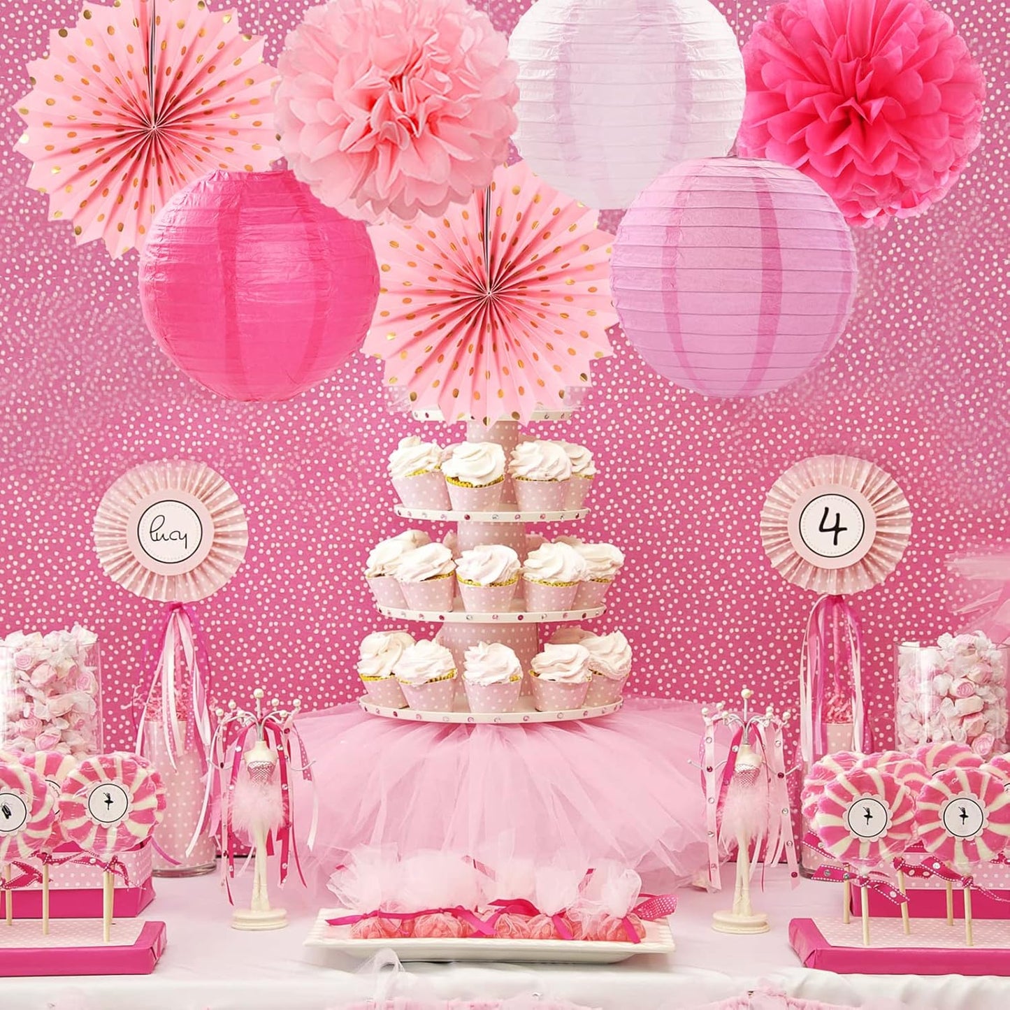 Rose Hot-Pink Party Decorations Streamers - 14pcs Girl Birthday Baby Shower Paper Lanterns