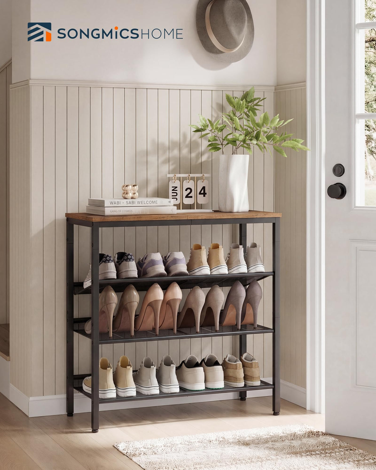 SONGMICS HOME 4 Tier Shoe Storage Organizer, Freestanding Shoe Rack, Dense Mesh, for Living Room