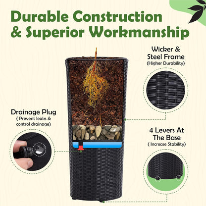 IDZO All Weather Wicker Planters for Outdoor Plants Set of 2, 24 inch Tall Black Planter for Front
