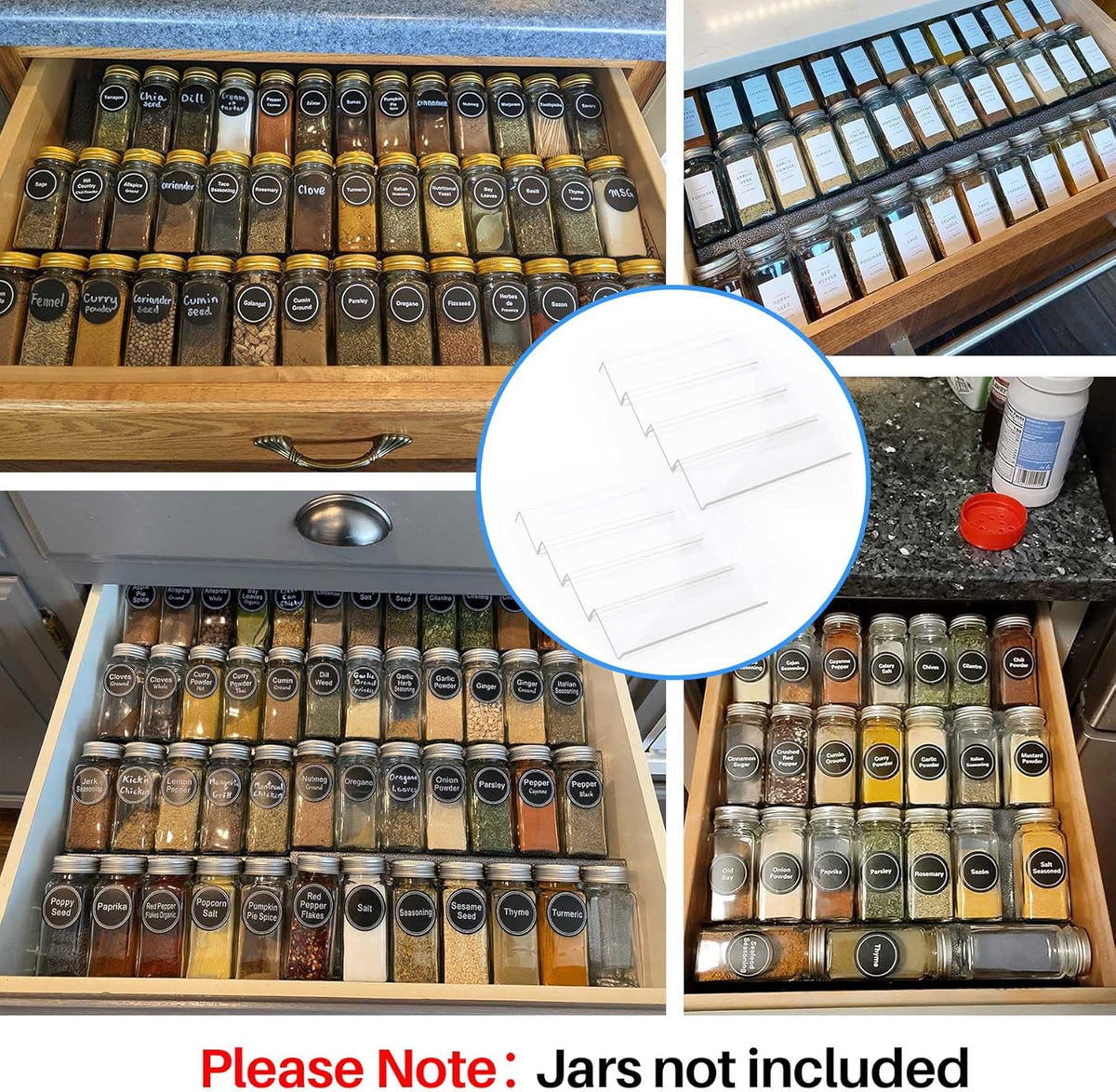 MIUKAA Clear Acrylic Spice Drawer Organizer, 4 Tier- 2 Set Expandable From 13" to 26" Drawer