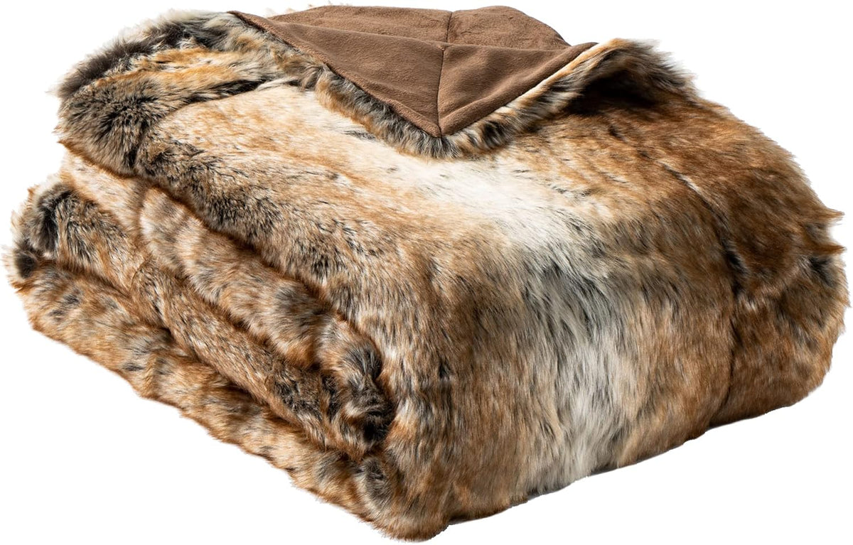 BATTILO HOME Luxury Brown Faux Fur Blanket Thick Warm Elegant Cozy Fuzzy Throw for Couch, Bed, Sofa
