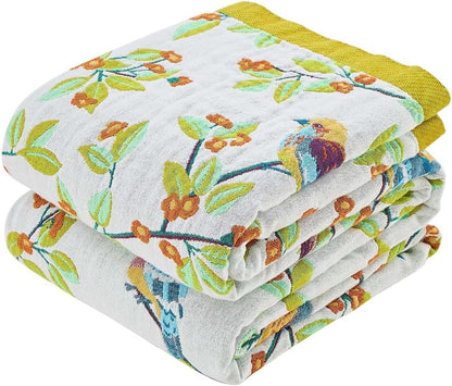 Boho Throw Blanket for Bed, 100% Cotton Soft Rustic Quilt Fall Blanket, 90"x98" Floral Printed