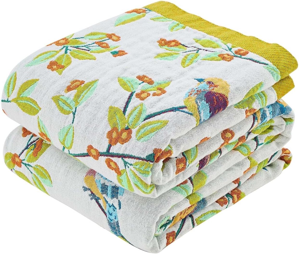 Boho Throw Blanket for Bed, 100% Cotton Soft Rustic Quilt Fall Blanket, 80"x90" Floral Printed