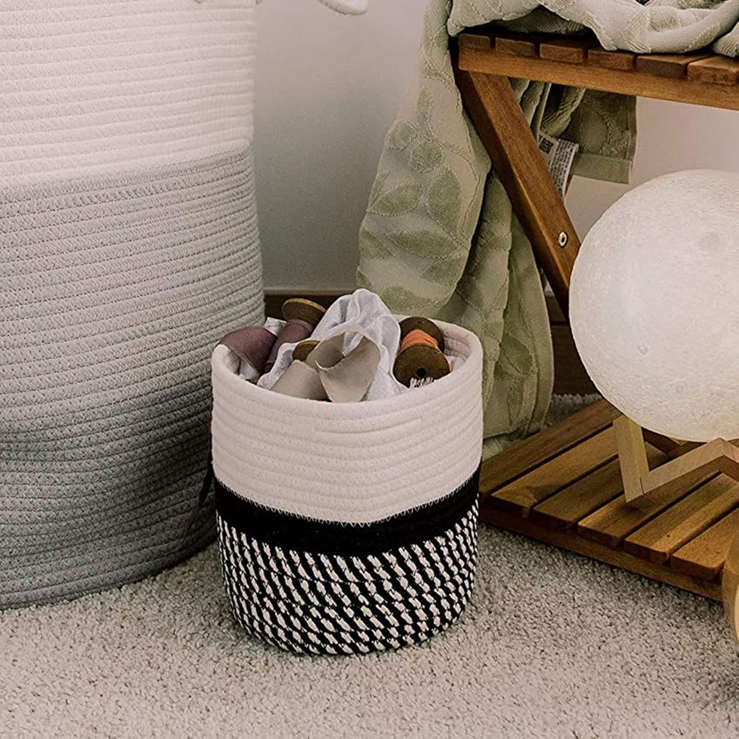 Cotton Rope Plant Basket Modern Woven Basket for 10" Flower Pot Floor Indoor Planters,Storage