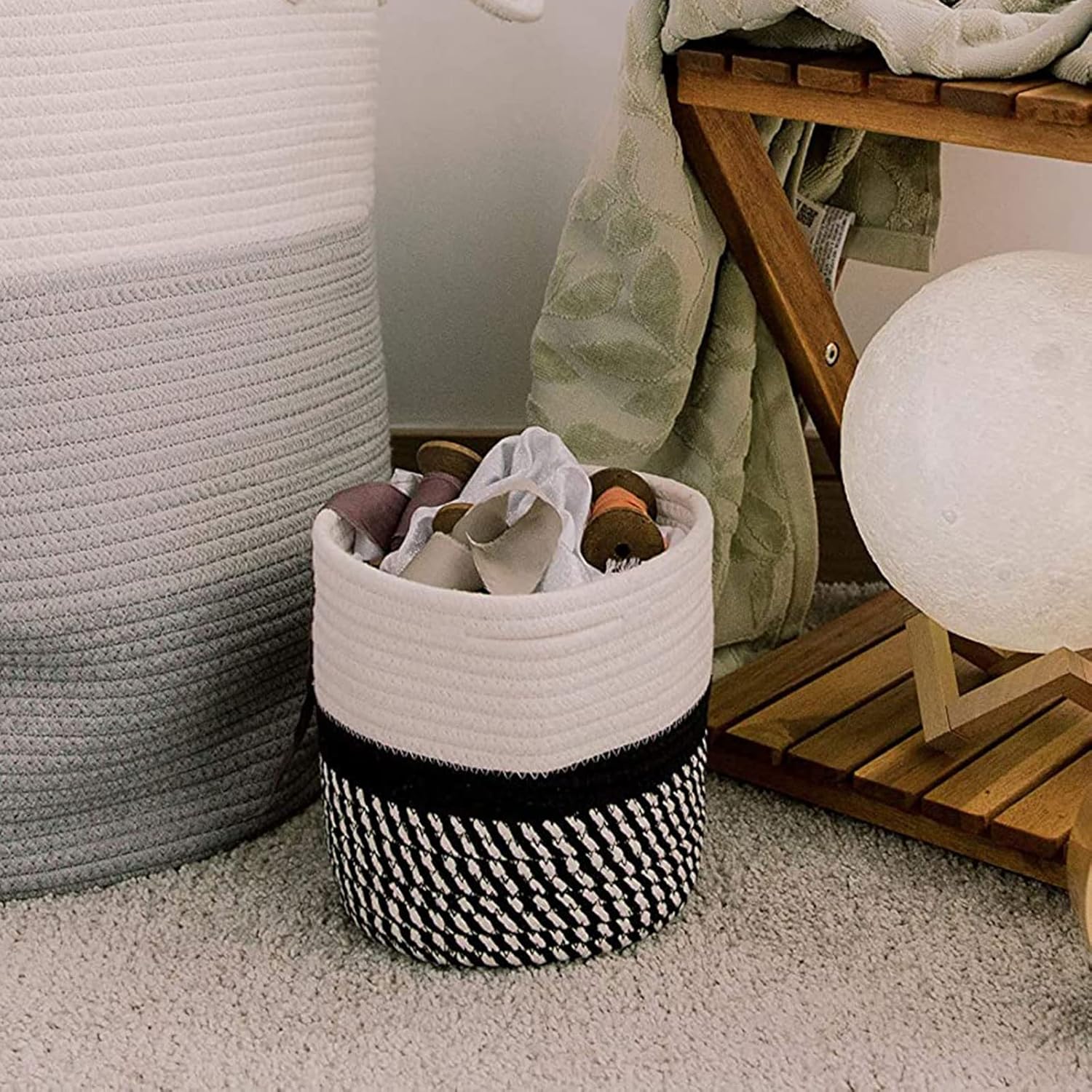Cotton Rope Plant Basket Modern Woven Basket for 10" Flower Pot Floor Indoor Planters,Storage