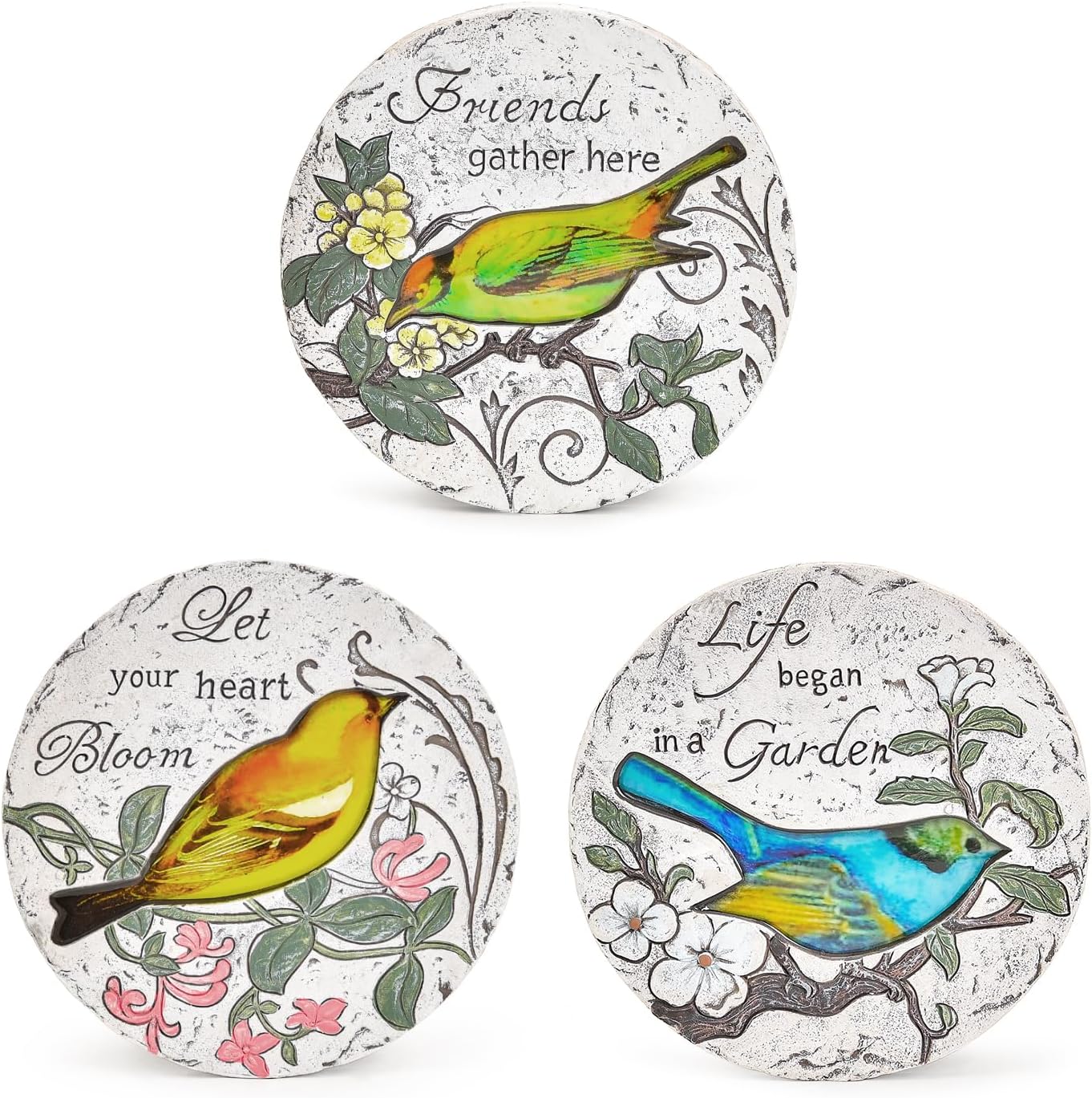 Sungmor 3PC Pretty Garden Stepping Stones, 9.5" Large Concrete Decorative Stones with Beautiful
