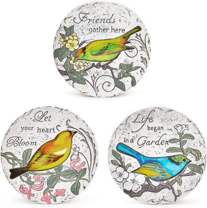 Sungmor 3PC Pretty Garden Stepping Stones, 9.5" Large Concrete Decorative Stones with Beautiful
