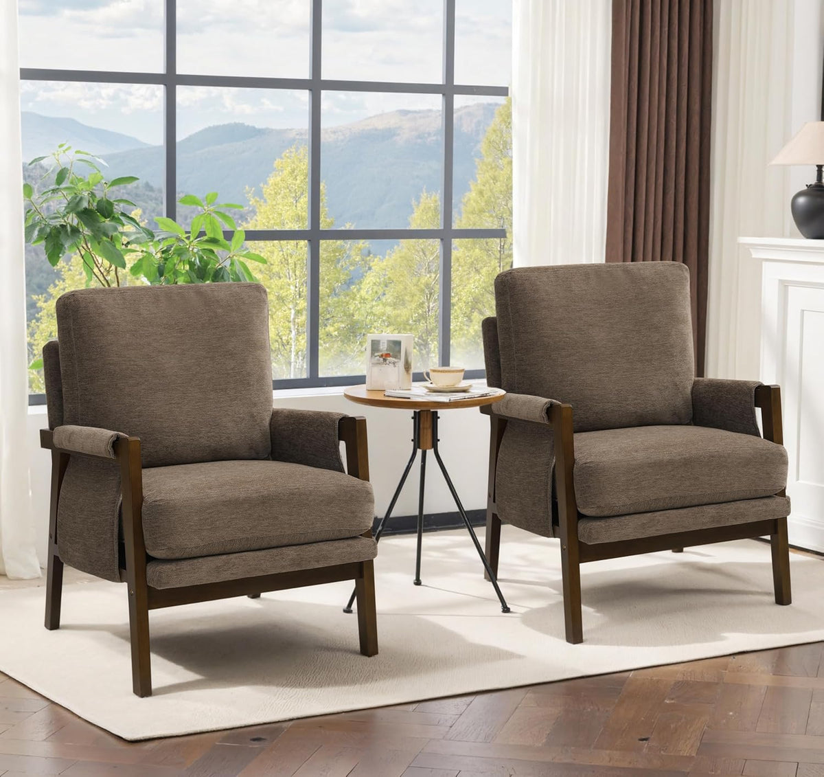 Modern Accent Chairs Set of 2 for Living Room Mid Century Arm Chairs Upholstered Bedroom Chairs