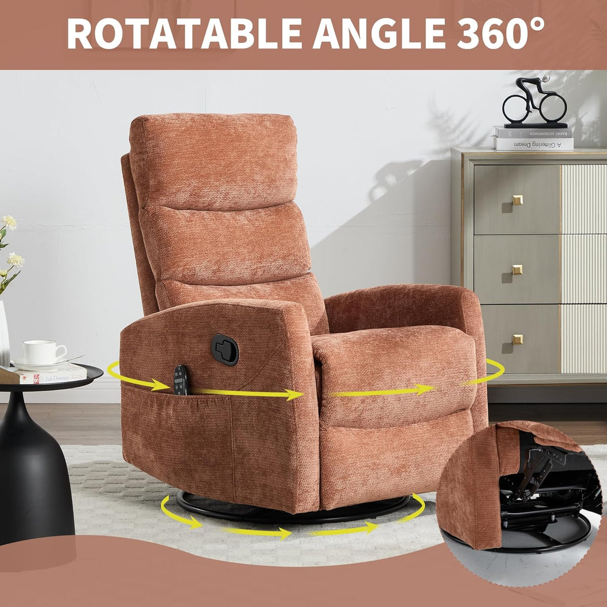 Manual Swivel Rocker Recliner Chair for Adults, Overstuffed Reclining Glider Chair for Nursing with