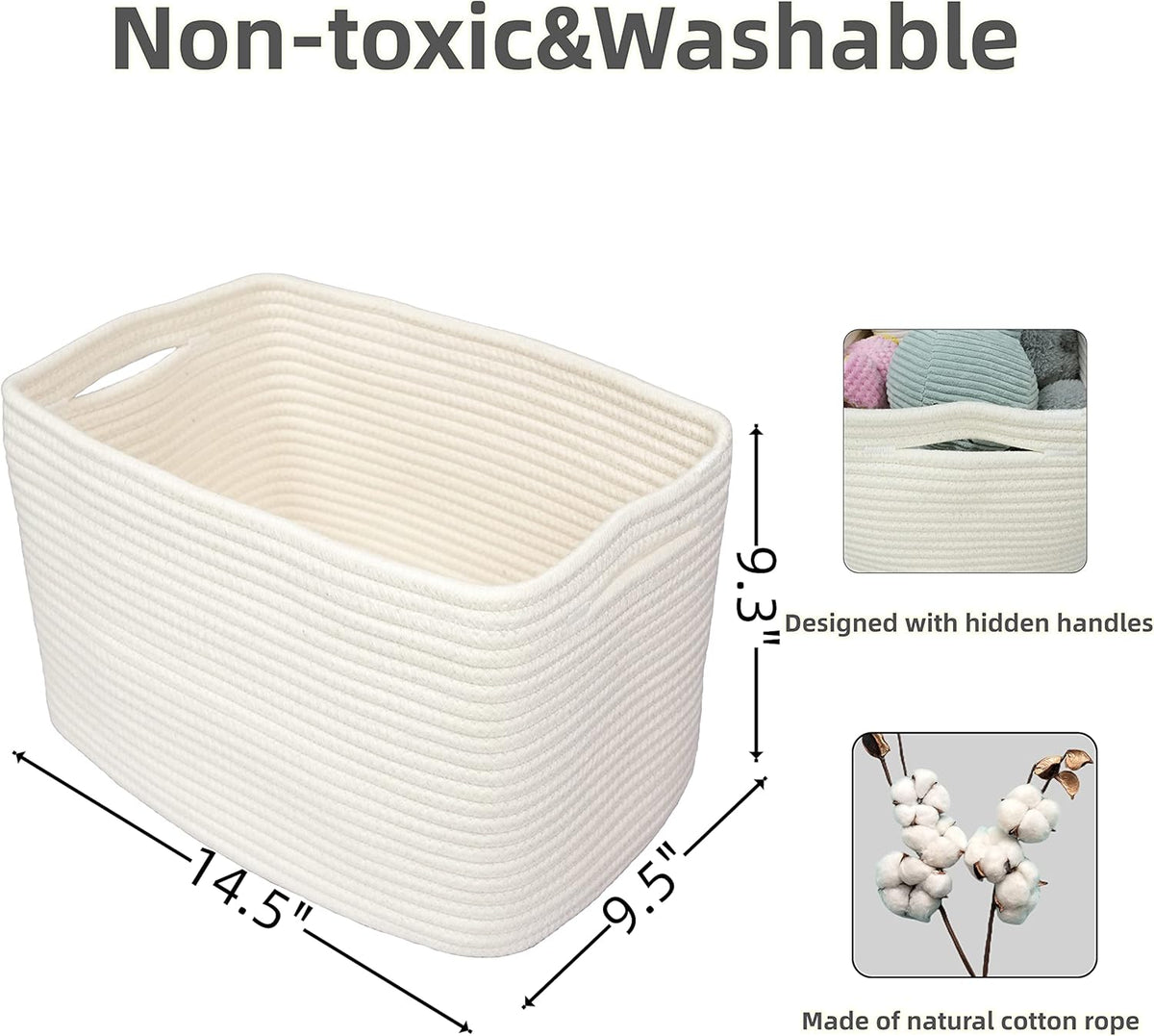 Cotton Rope storage Basket Bins Woven Basket for Organizing Shelves Rectangle Decorative Baskets