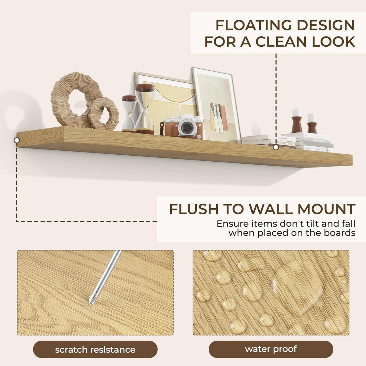RICHFOCUS 72Inch Floating Shelves for Wall 2 Pack Shelves for Bedroom|Kitchen|Bathroom Wall Mounted