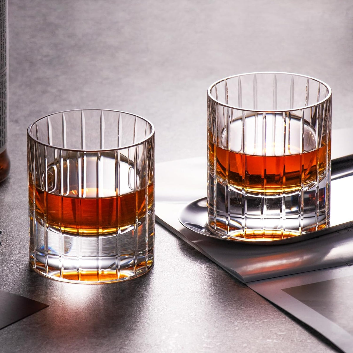 KAMMAK Crystal Whiskey Glasses Set of 2, Handcrafted 6.43oz Old Fashioned Glasses Stemless, Luxury