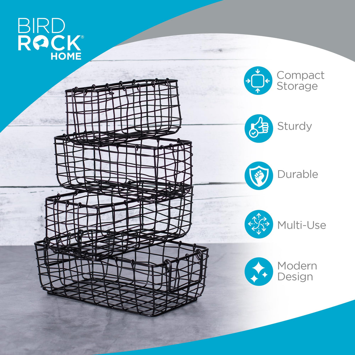 BIRDROCK HOME Wire Storage Basket Set - Iron Baskets for Organizing, Kitchen Pantry Shelves