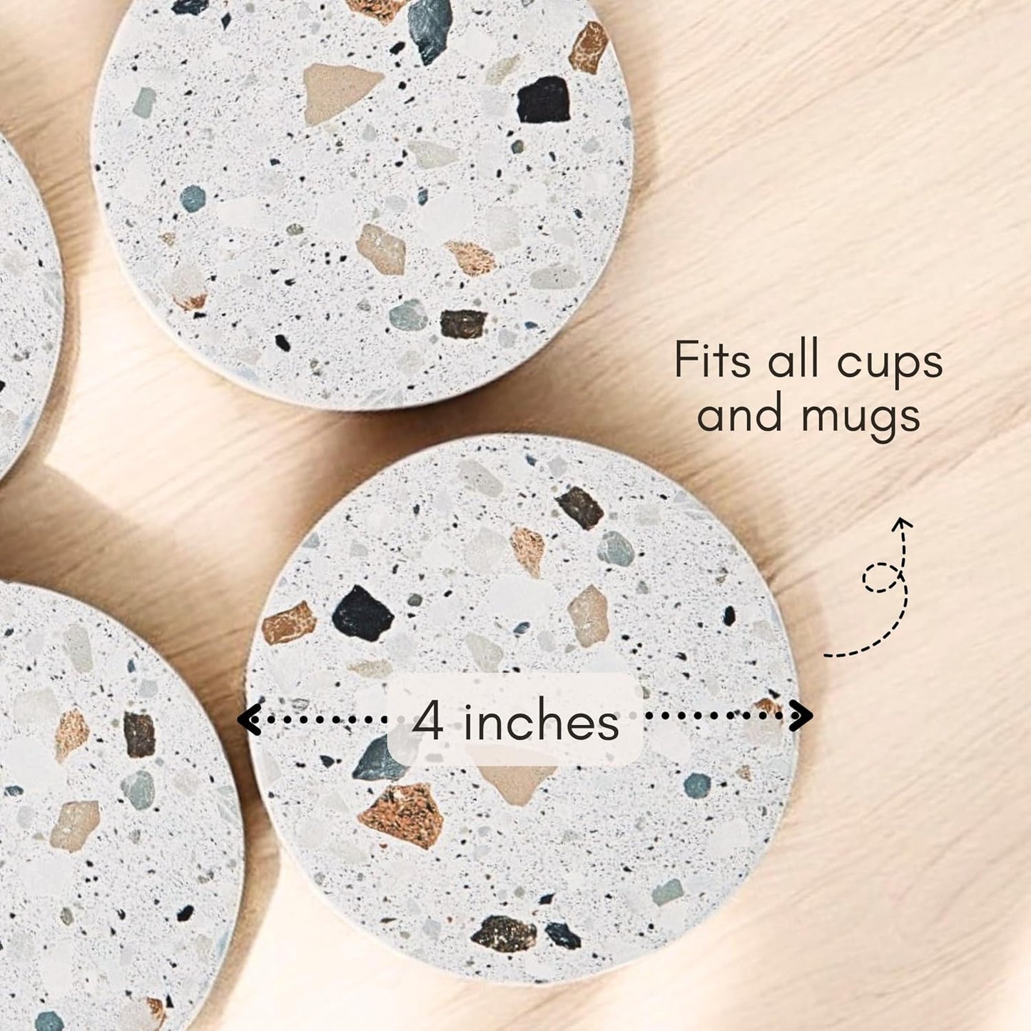 Terrazzo Drink Absorbent Coasters with Holder Set of 6, Ceramic Coaster for Drinks, Coffee Table