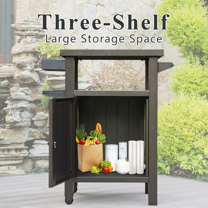 Domi Grill Carts Outdoor with Storage and Wheels, Whole Metal Portable Table and Storage Cabinet