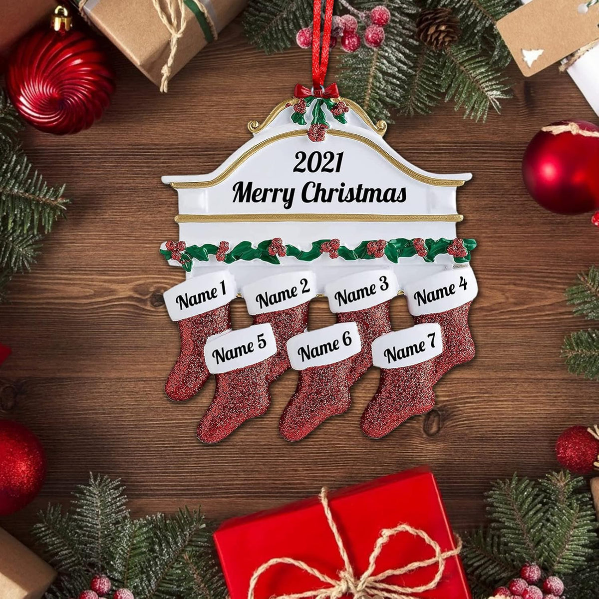 Personalized Christmas Ornaments Family of 2,3,4,5,6,7,8 Custom Christmas Stocking Ornaments with