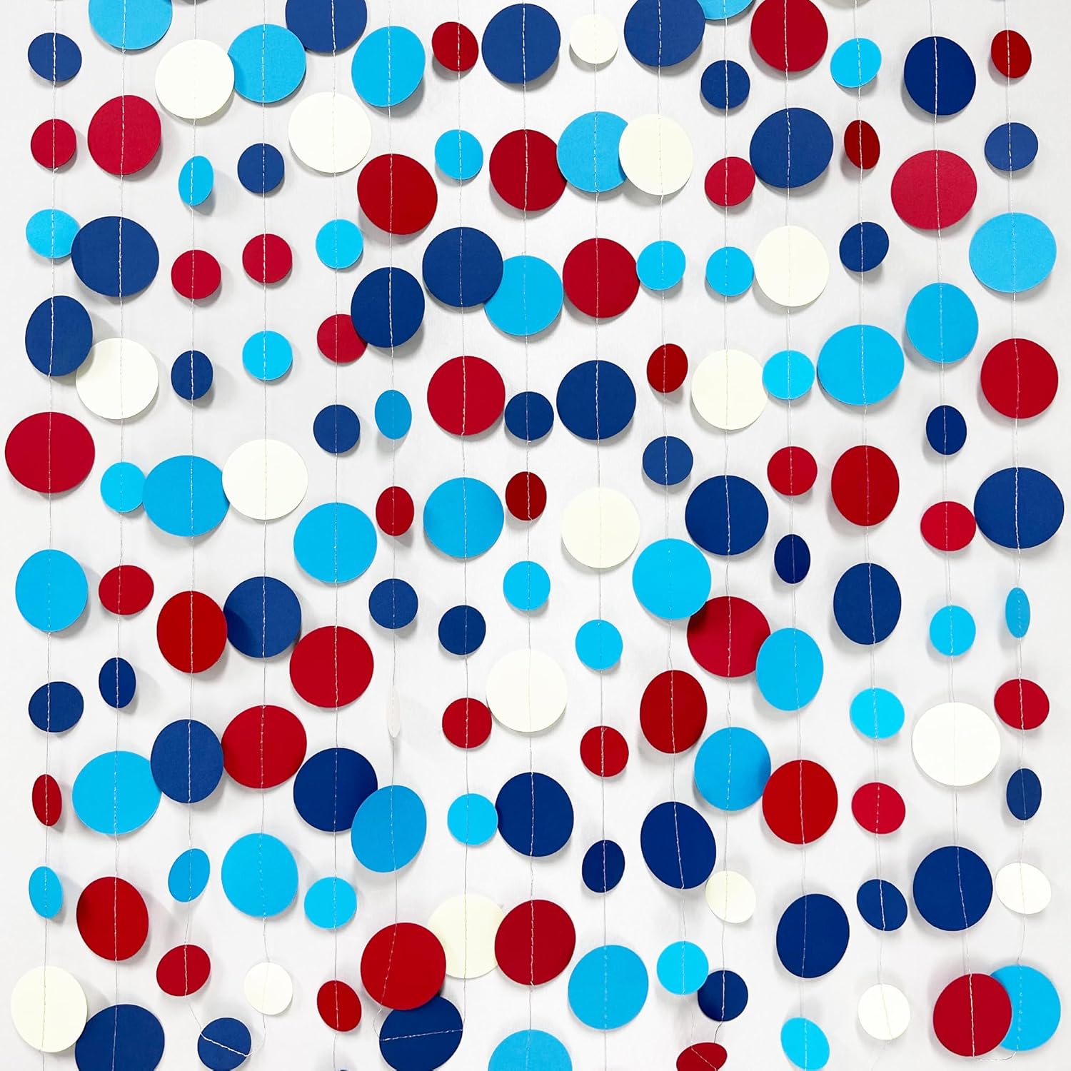Nautical Party Decorations Circle Dot Garland Navy Blue Red White Hanging Paper Polka Dot Streamer
