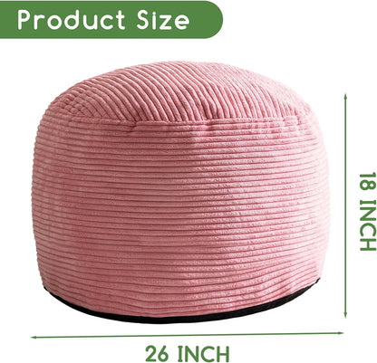 HIGOGOGO Round Stuffed Pouf Ottoman, Corduroy Poufs with Foam Chunk Filling, Furry and Fluffy Pouf
