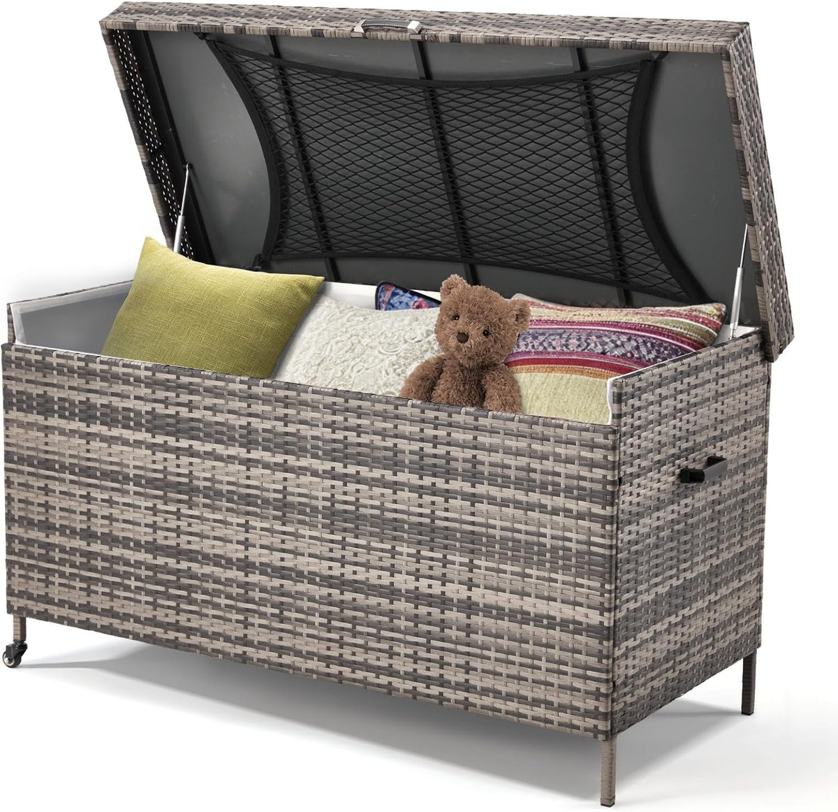 HOMREST Large Deck Box, Outdoor Wicker Storage Container with 240 Gallon, Patio Rattan Furniture