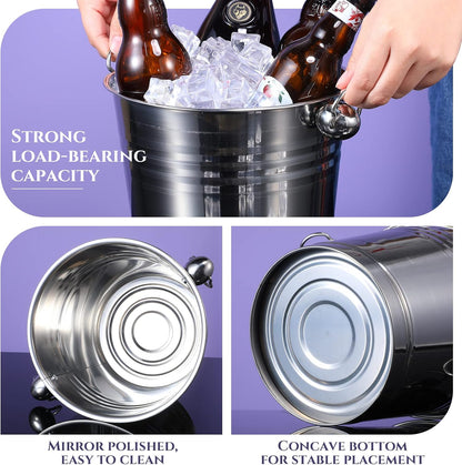 Amyhill 8 Pack Stainless Steel Ice Bucket 5.3 Quart/ 5 Liter with Handle Large Insulated Champagne