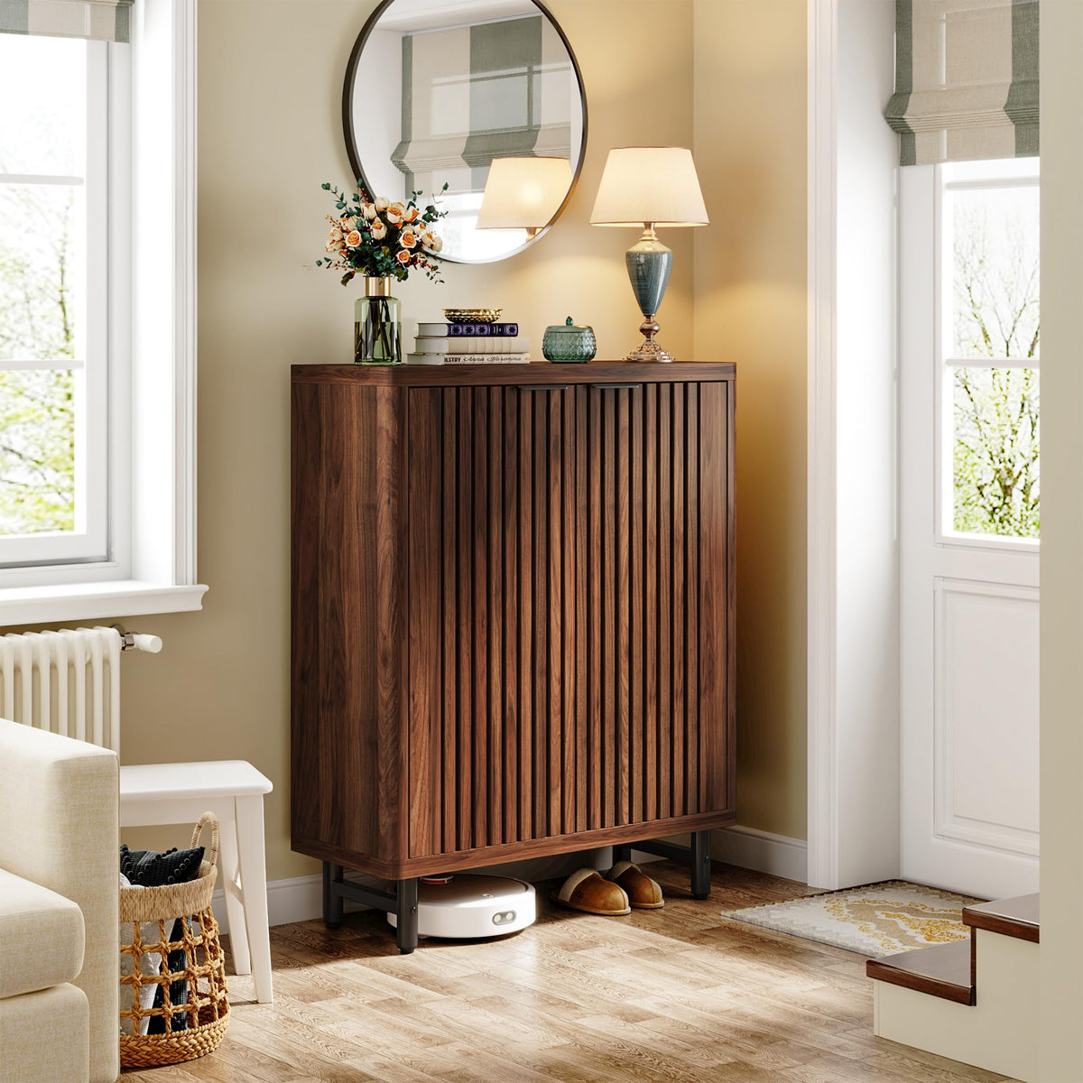 Tribesigns 6-Tier Shoe Cabinet with Shutter Doors, Large Wooden Shoe Organizer Rack with Adjustable