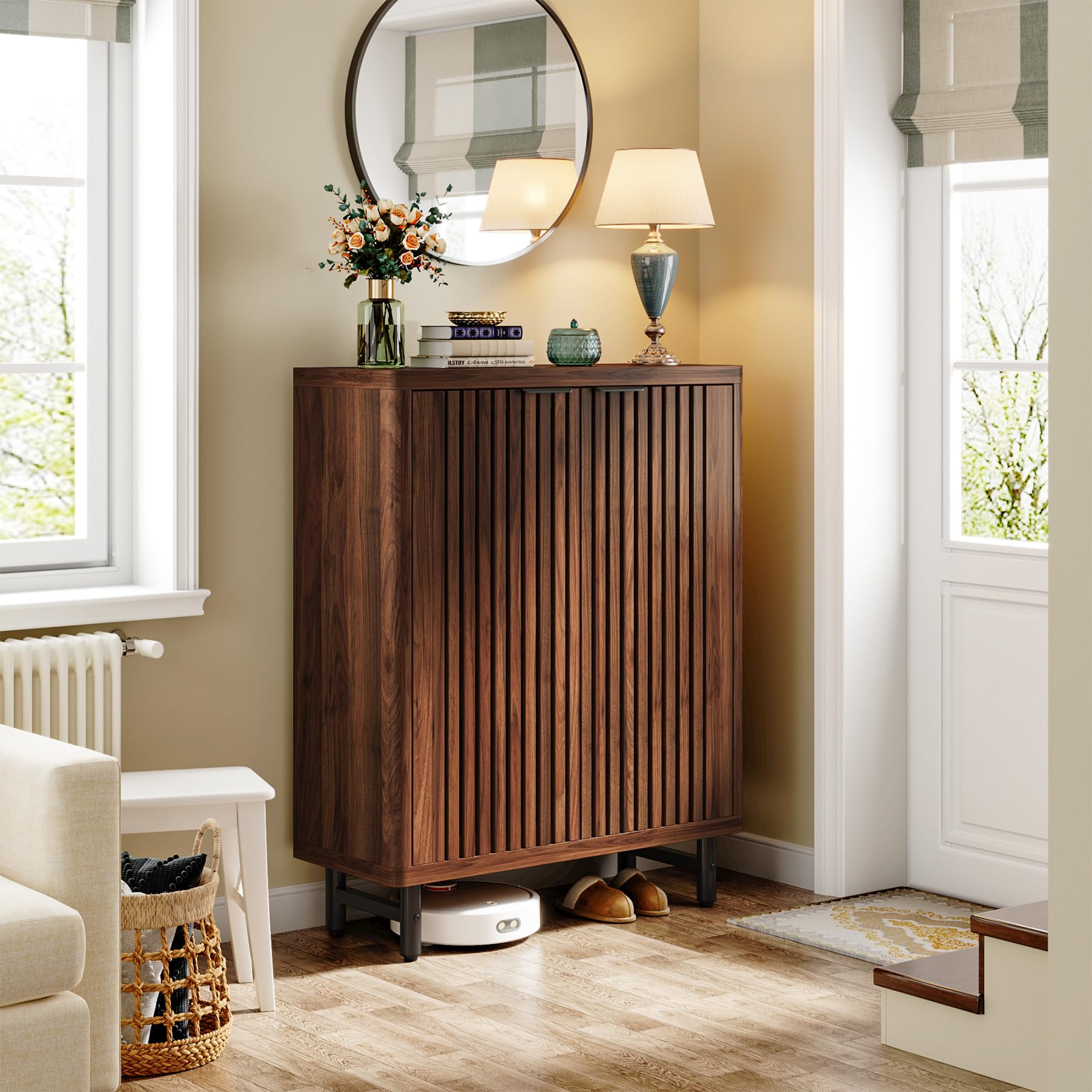 Tribesigns 6-Tier Shoe Cabinet with Shutter Doors, Large Wooden Shoe Organizer Rack with Adjustable