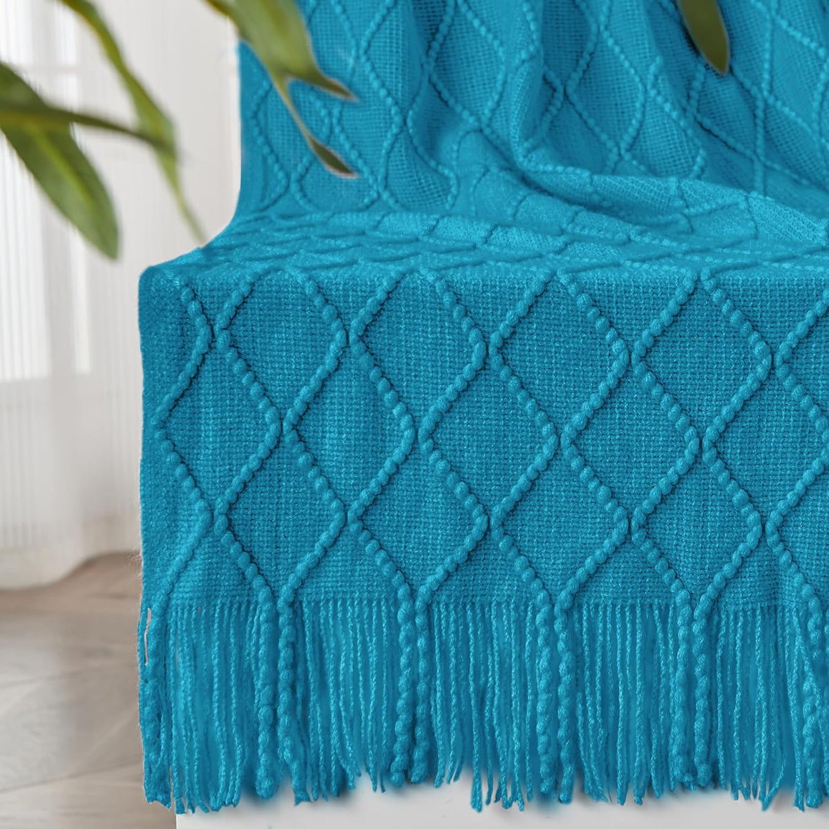 inhand Teal Throw Blanket for Couch and Bed, Soft Living Room Home Decor Knitted Blanket with