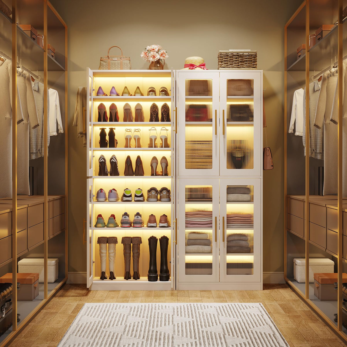 Tribesigns Tall Shoe Storage Cabinet with Acrylic Doors and LED Lights, 8-Tier Entryway Shoe