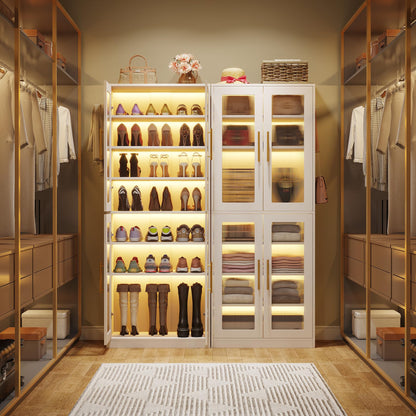 Tribesigns Tall Shoe Storage Cabinet with Acrylic Doors and LED Lights, 8-Tier Entryway Shoe