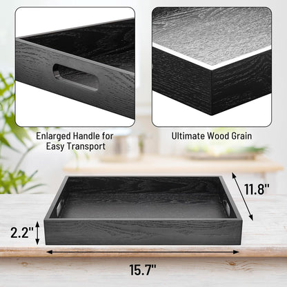 Wood Serving Tray with Handles, Home Decorative Wooden Rectangle Ottoman Decor Platter Vanity Tray