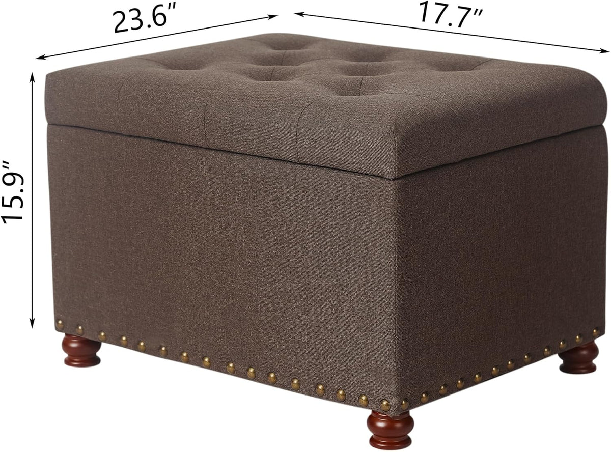 Joveco Storage Ottoman Linen Tufted Bench, Rectangular Footrest Footstool Coffee Table Seat for